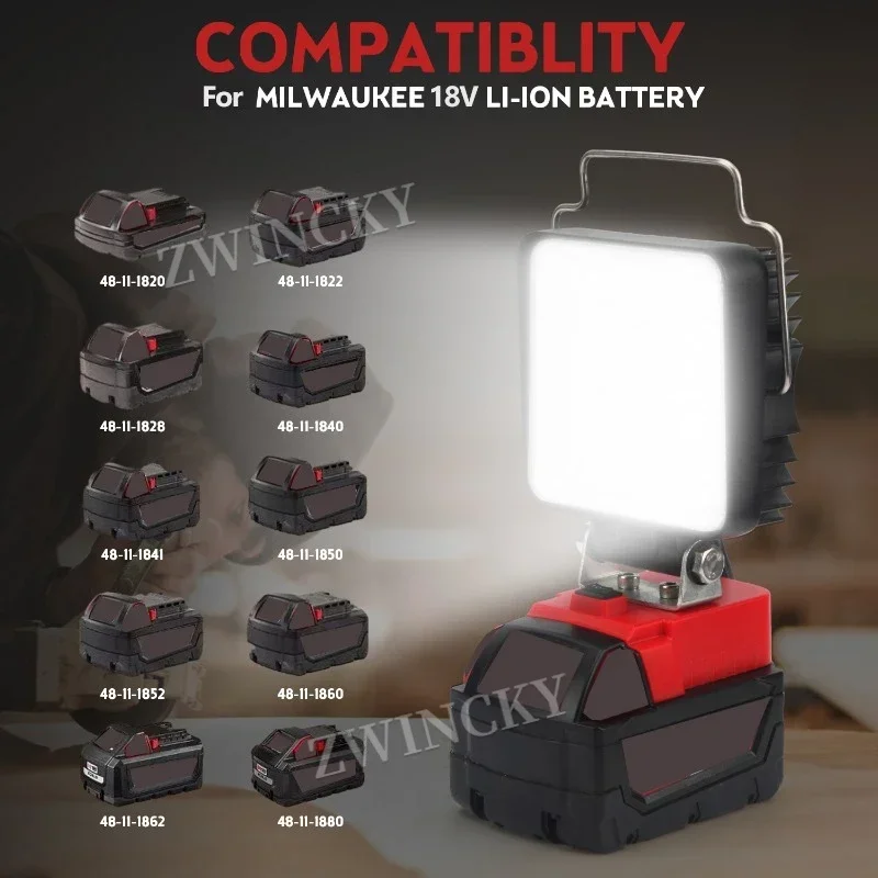 Imagem -04 - Portátil Led Work Light para Milwaukee Dewalt 18v Bateria 3800lm Cordless Flood Lights Proteção de Baixa Tensão de Emergência