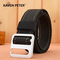 Male Genuine New Tactical Belt Light Aluminium Buckle Army Outdoor Military Elastic Belts Soft  Real Nylon Sports Accessories