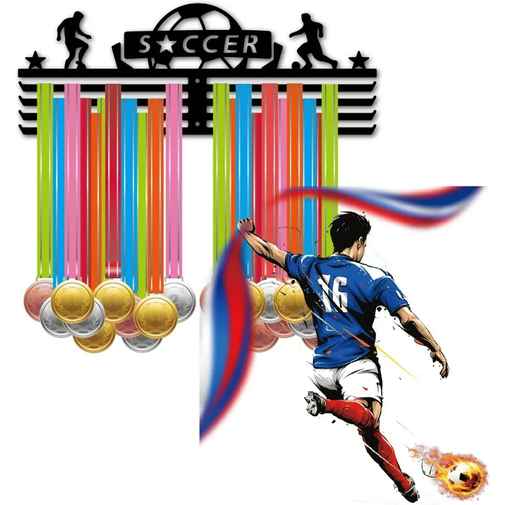 Soccer Medal Hanger Display Sports Medal Holder Over 60+ Medals Award Iron Holder Rack Frame Wall Mounted Hanging for Medalist