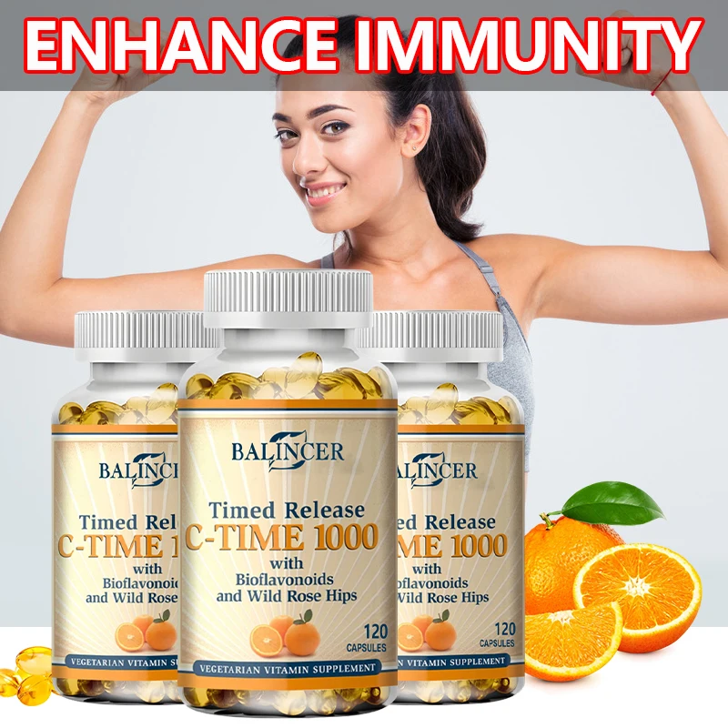 

Vitamin C 1000mg Capsules with Citrus, Collagen Booster, Antioxidant, Skin & Immune Health Support, Non-GMO, 30/60/120 Capsules