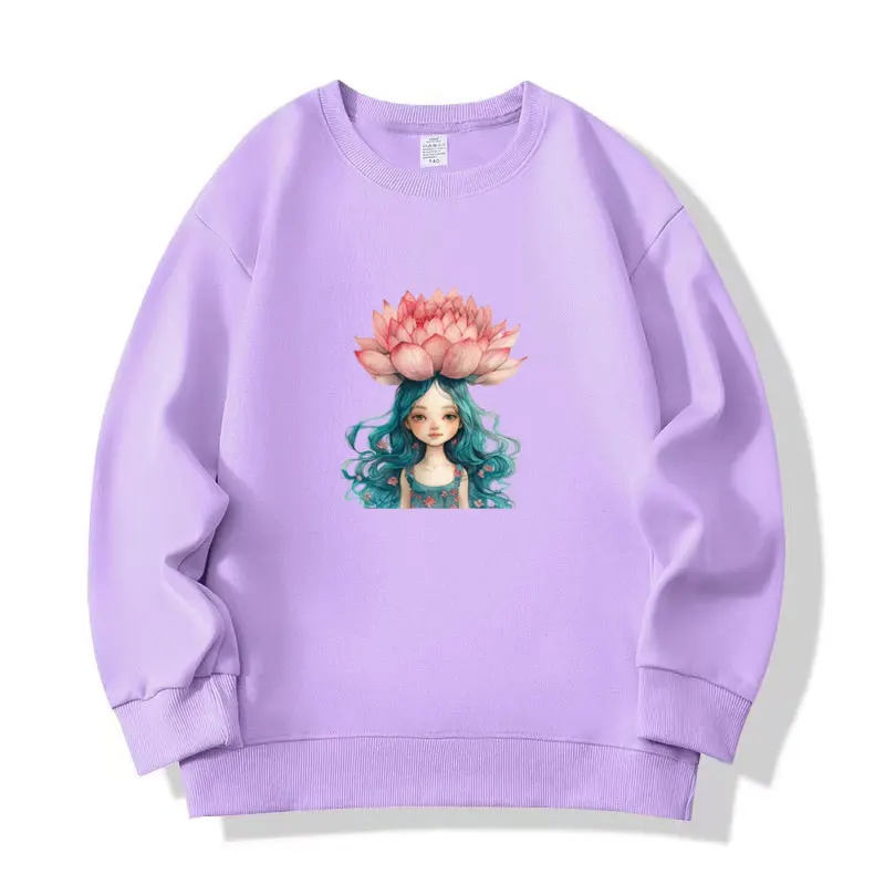 

2025 New Lotus Girl Graphic Print Baby Girls Sweatshirt Pink Cotton Kids Tops Autumn Fashion Winter Sweatshirt 6 8 10 12 Years