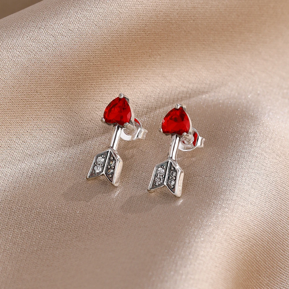 S925 Silver Colorful Love Zircon Blue Green Red Color Matching Cupid Heart Exquisite Mini Daily Earrings Girl's Best Friend Gift view 5
