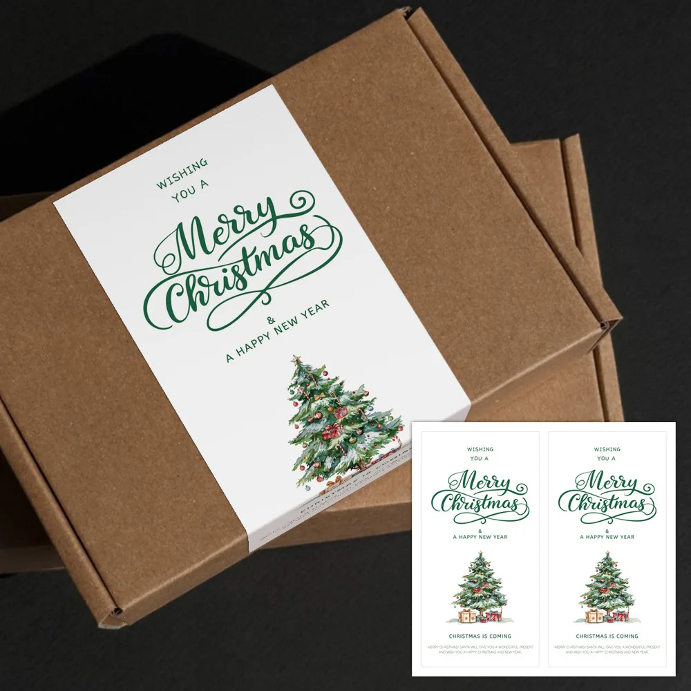 50pcs Rectangle Merry Christmas Gift Sealing Stickers Xmas Self-Adhesive Labels for Gift Box Envelope Packaging