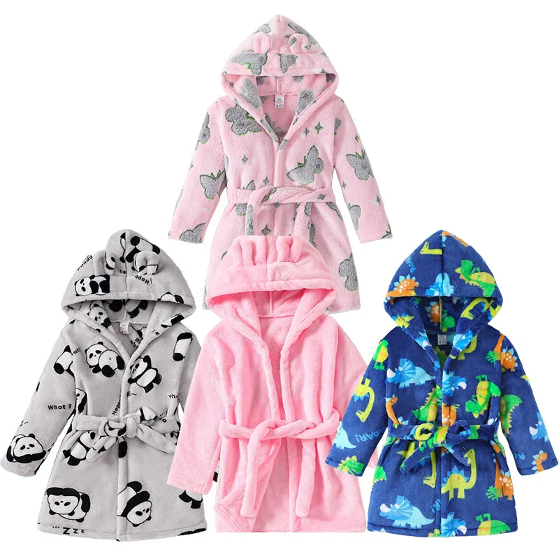 2025 A/W Cartoon micro Fleece Baby Bathrobe - A Class Warm Absorbent Non-Shedding Homewear for 2-7Y Kids- After Bath & Sleep
