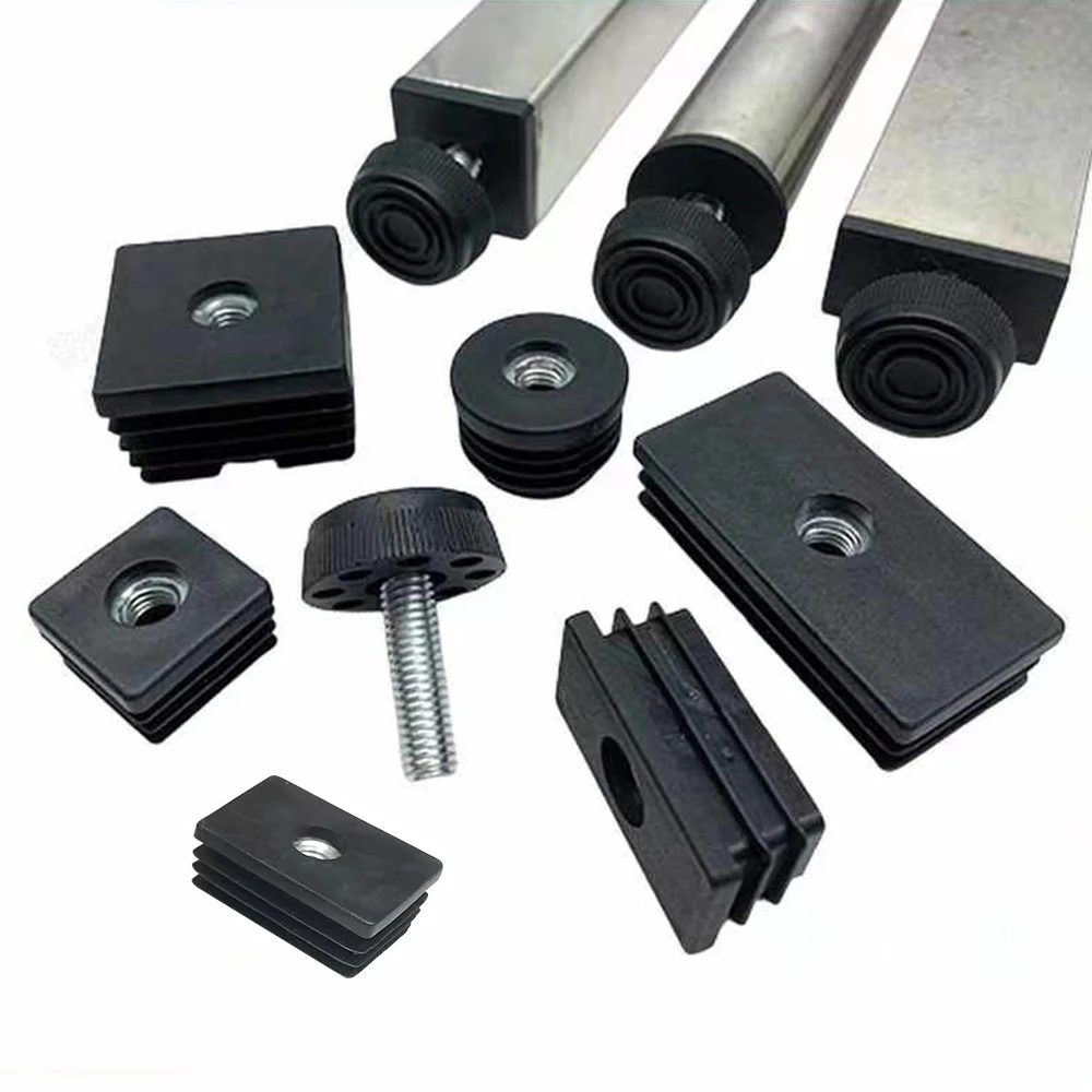 4Pcs Platz Einstellbar Fuß Matten Mit M8 Muttern Rohr Stecker Rechteck Möbel Rohr Abdeckung Tisch Stuhl Bein Erhöhung Füße pads