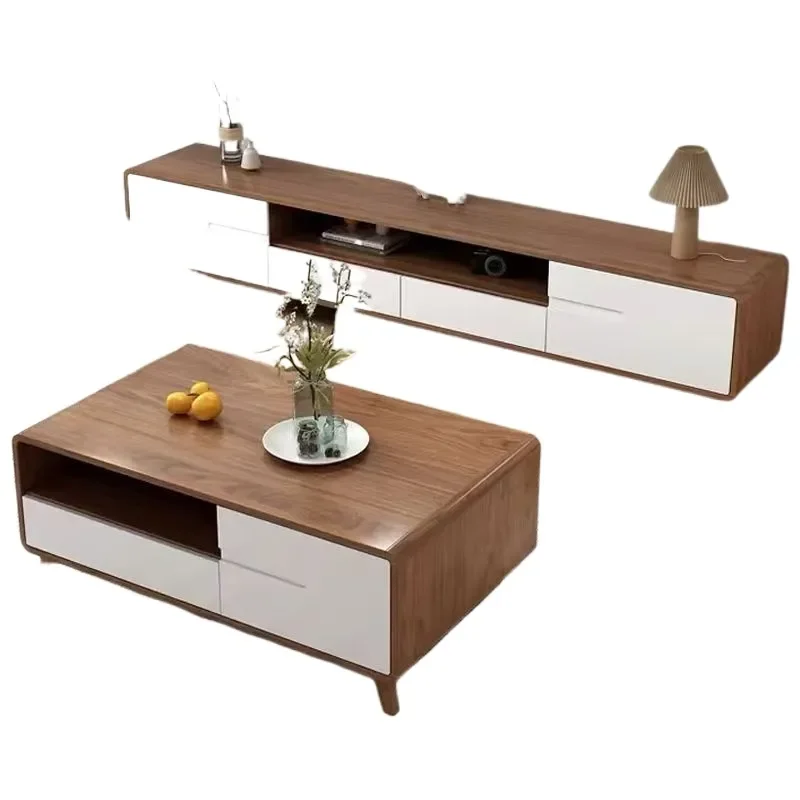 Modern Simple Coffee Table TV Cabinet Combo for Small Apartment Low Floor Storage Unit Open Living Room Side