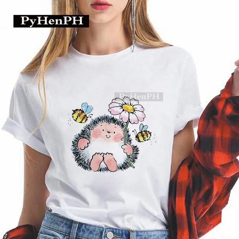 Simple Fashion Christmas Hedgehog Youth Summer T-shirt Men's and Women's Short Sleeve New T-shirt Summer Tops  Aesthetic