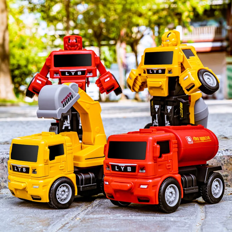 

Children's Inertia Impact Transform Robot Toy Plastic Deformation Engineering Car Excavator Mixer Rescue Car Transforming Robot