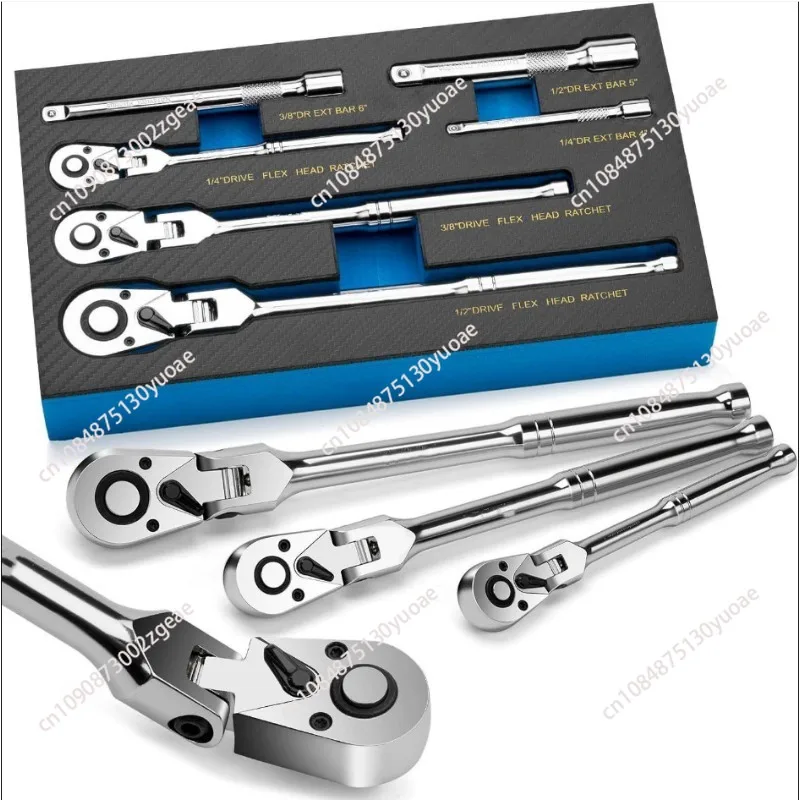 Cross-border hot-selling 6-piece set, shaking head ratchet wrench, 180-degree adjustable movable wrench
