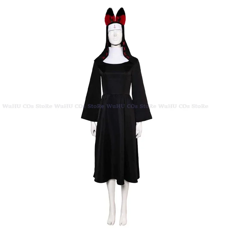 Nun Alastor Cosplay Fantasia hasbin Cartoon Hotel Costume Disguise Women Girls Black Dress Hat Outfits Halloween Carnival Suit