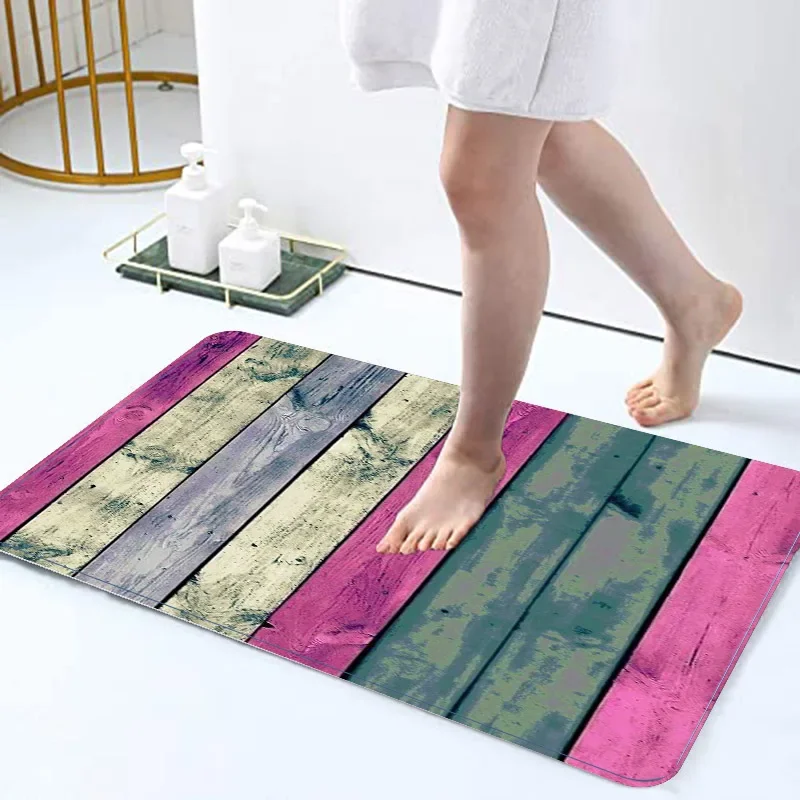 Colorful Wood Texture Design Soft Carpet Bathroom Non-silp Doormat Suitable for Living Room Entrance Decorative Accessories Pad