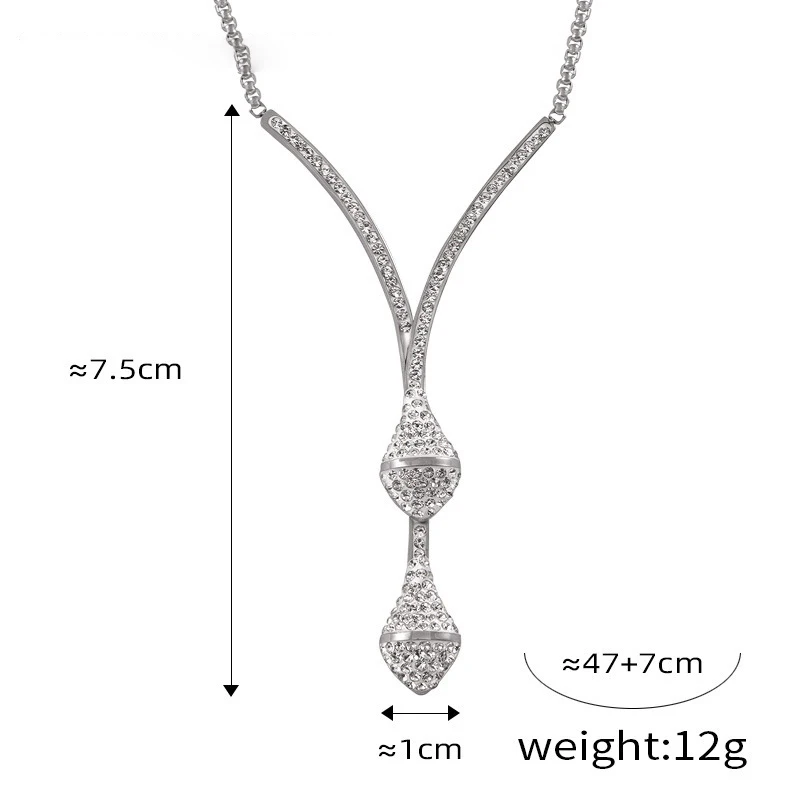 Gentle Full Zircon Inlaid Oval Pendant Necklace Bracelet Set Stainless Steel Waterproof Woman Jewelry Set Wedding Party Gift