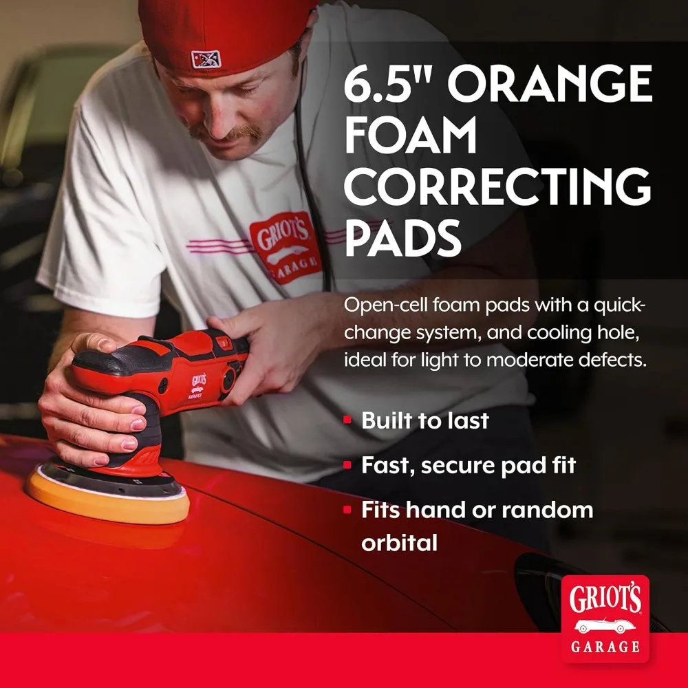 Orange Foam Polishing Pads for Cars, Removes Light to Moderate Paint Defects, Durable & Washable, 6.5 Inch Set of 2