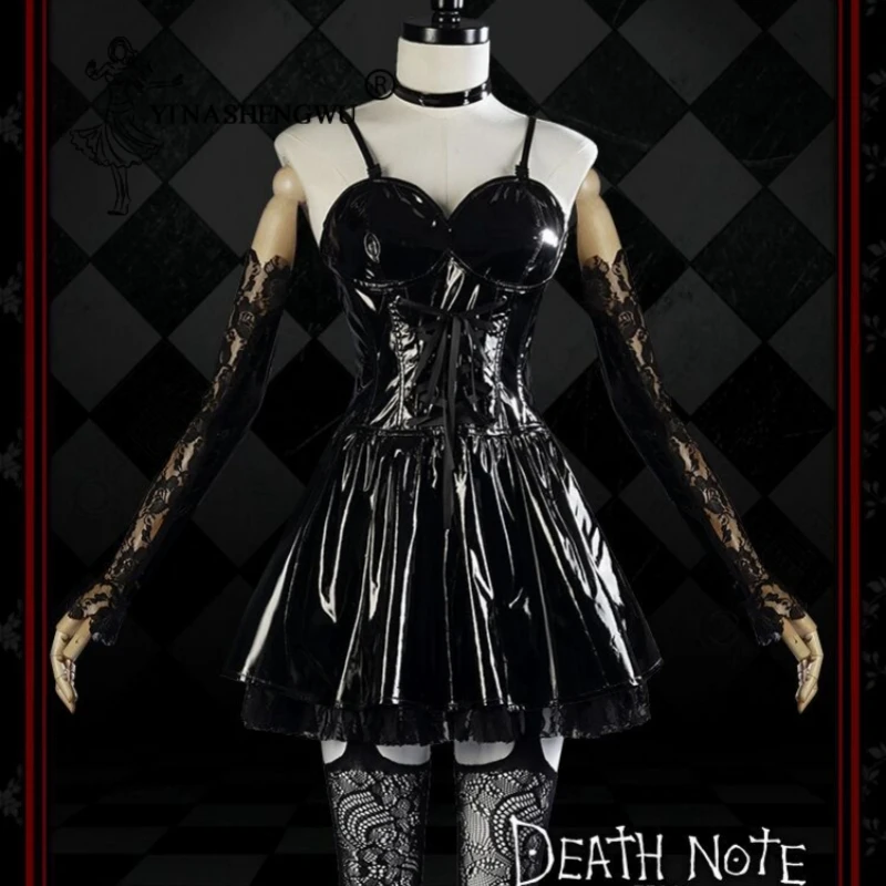 Misa-Death Note Cosplay para Mulheres, Roupas Anime, Vestido Sexy, Peruca Preta, Meias de Renda, Uniforme Halloween, Colar Cruz, Roupa