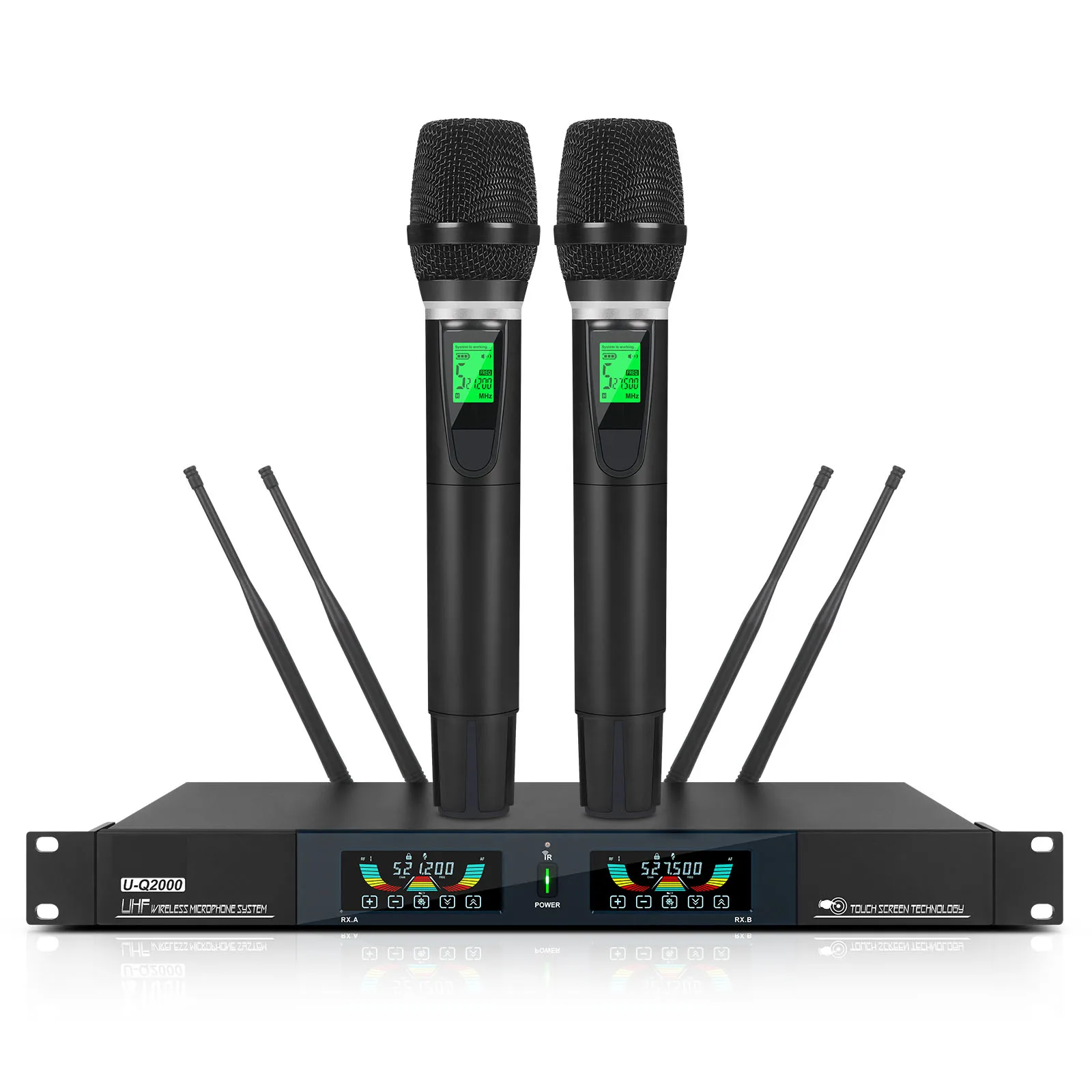 

GPUB U-Q2000 Professional Touch Screen Design UHF True Diversity Dual Channel Metal Wireless Microphone System 800ft