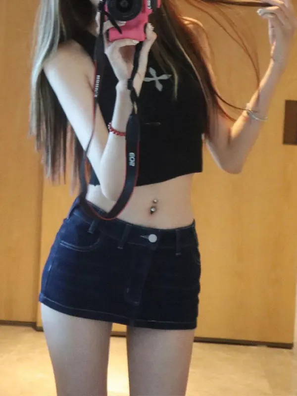 

Sexy Spicy Girl Washed Wave Denim Skirt Women's Summer Small Size Vintage Tight Elastic Bodycon Short Skirt Pants