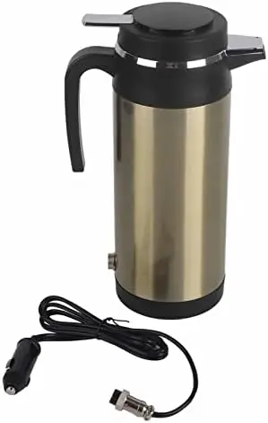 EVGATSAUTO Electric In-car Kettle, 1000ML 12V/24V Stainless Steel Electric In-car Kettle Travel Thermoses Heating Water Bottle
