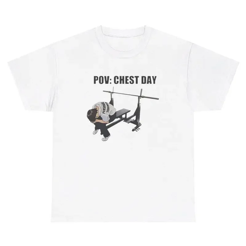 

Футболка POV Chest Day Gym, забавная футболка для тренировок в тренажерном зале Gen Z Meme Pump Cover, футболка с рисунком