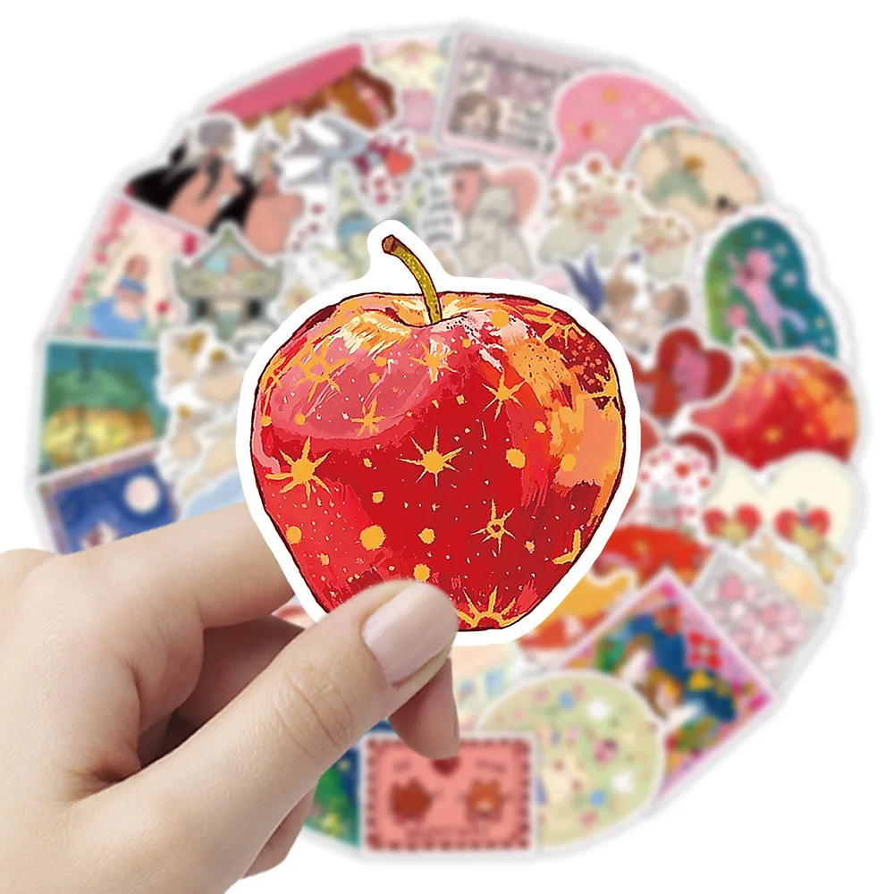 50Pcs Vintage Cute Angel Heart Animal Stickers Aesthetic Pink Love Rabbit Cat Cow Waterproof Decals for Laptop Journal Decor