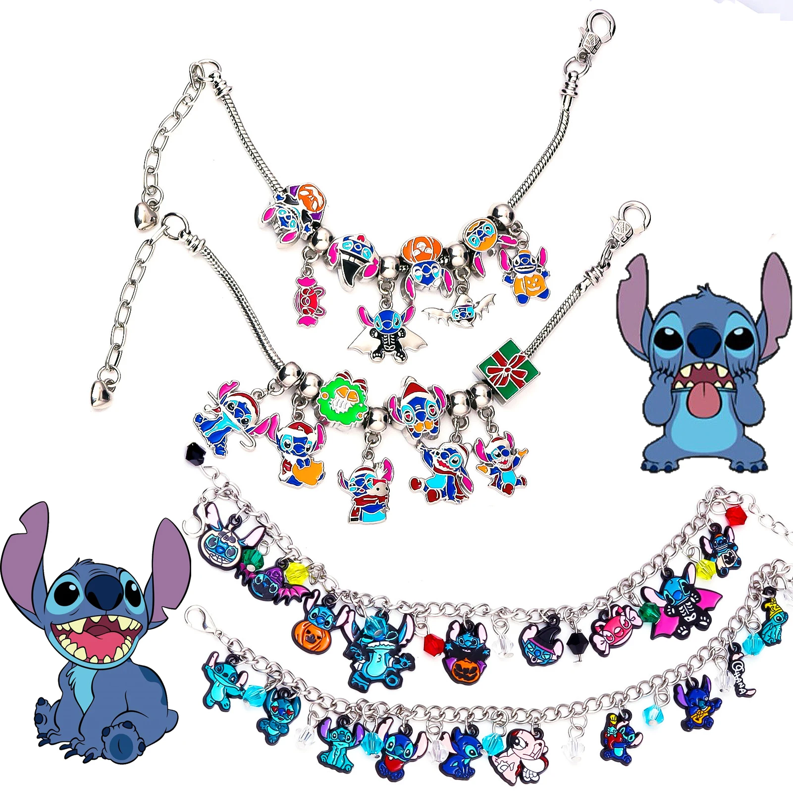 Classic Cartoon Anime Bracelet Cute DIY Santa Hat Stitch Series Cute Metal Charms Bangle For Women Kids Christmas Halloween Gift