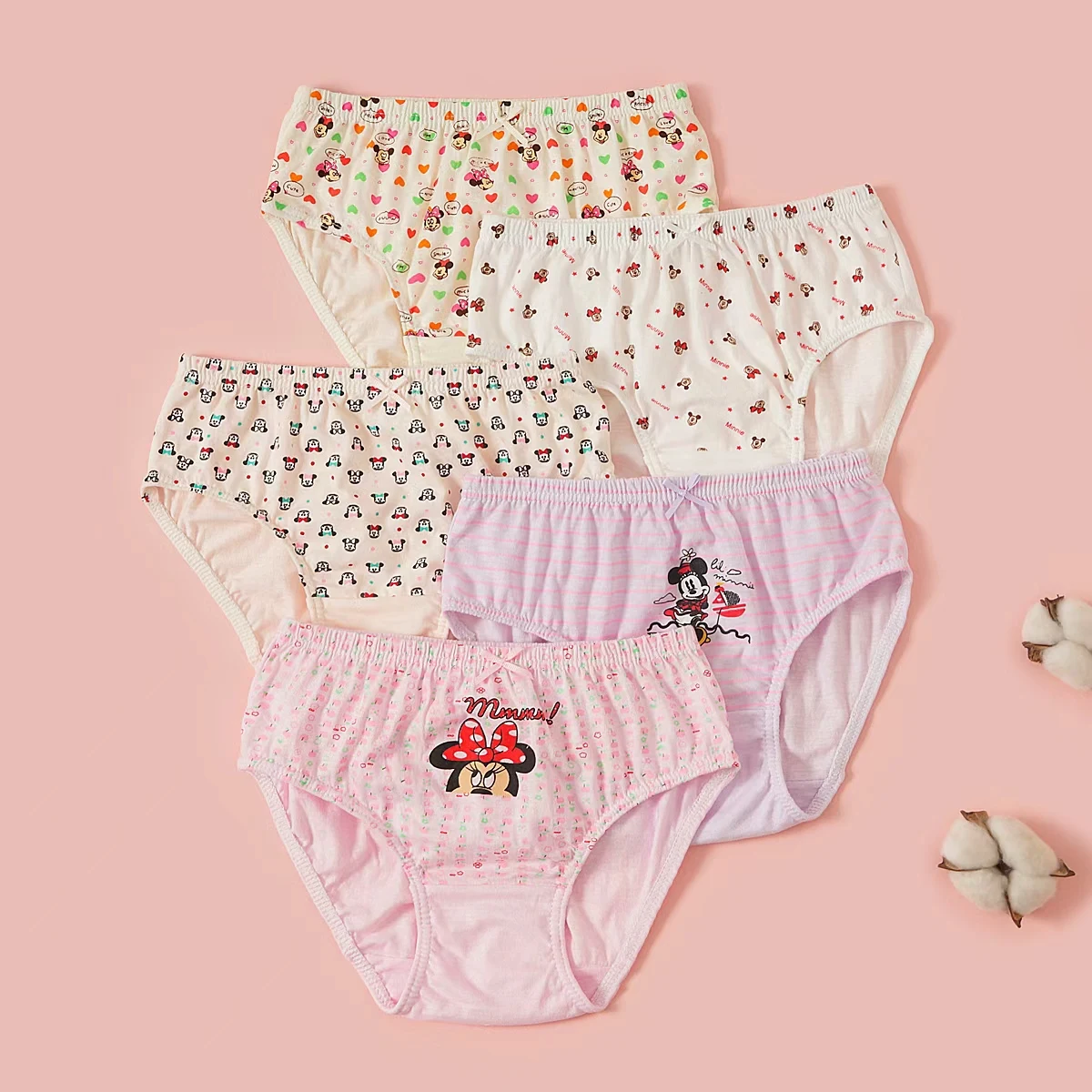 5-Piece Cotton Children Triangle Underwear Cartoon Character Cute Minnie Mouse Print Panties For Girls Comfortable Fit Briefs