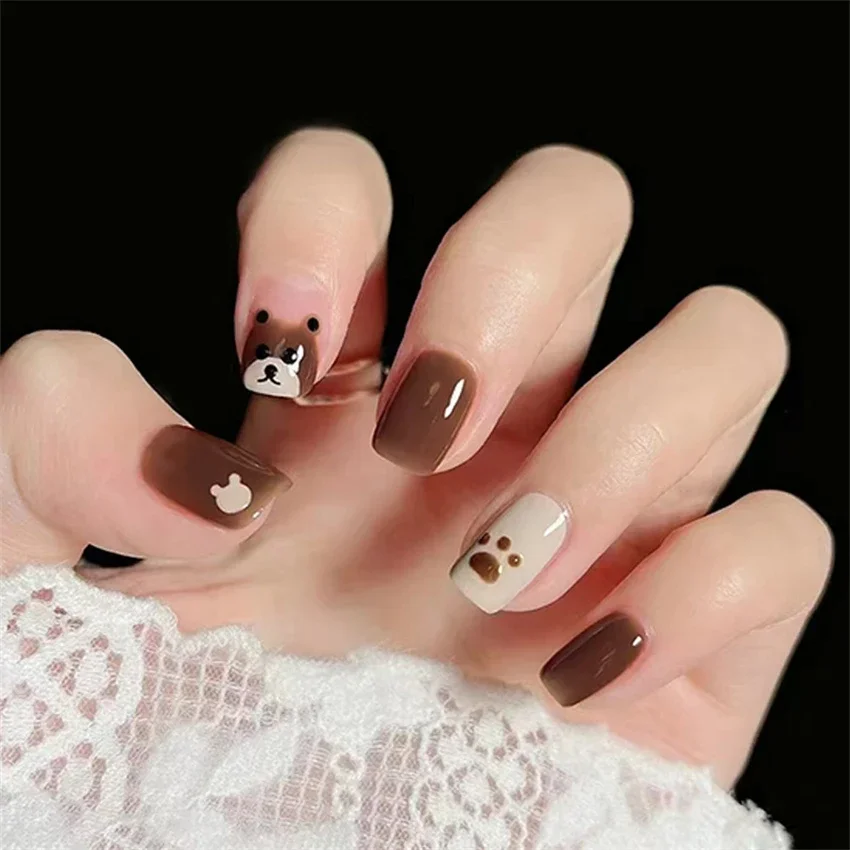 24Pcs/Set Dry Rose Blush Artificial Wearing False Nails Removable French Press on Nails Full Coverage Handmade Fake Nail Art