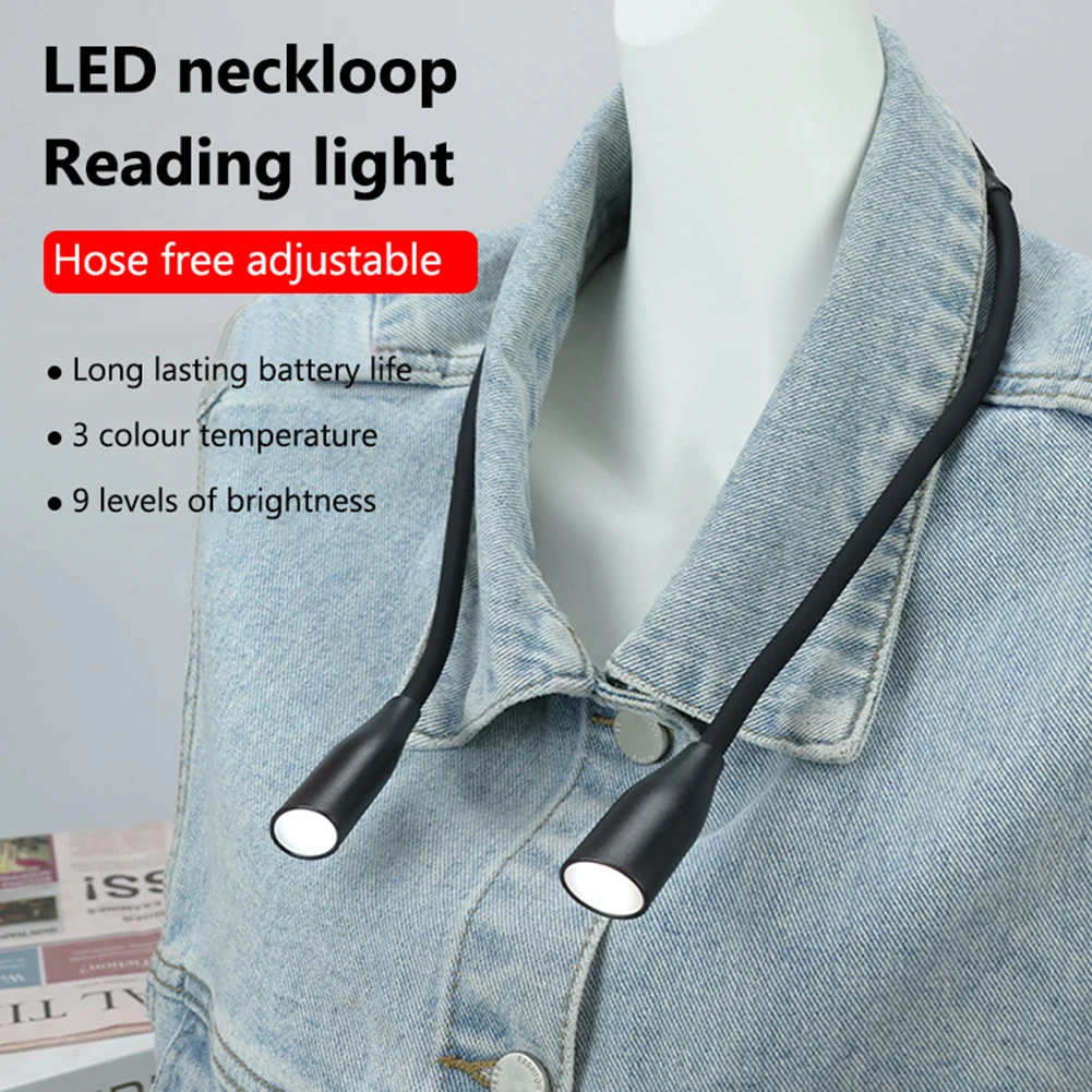 

Battery Powered Neck Book Light Bendable Arms Lamp Adjustable Brightness Hands Free Flashlight for Reading Crafting Knitting