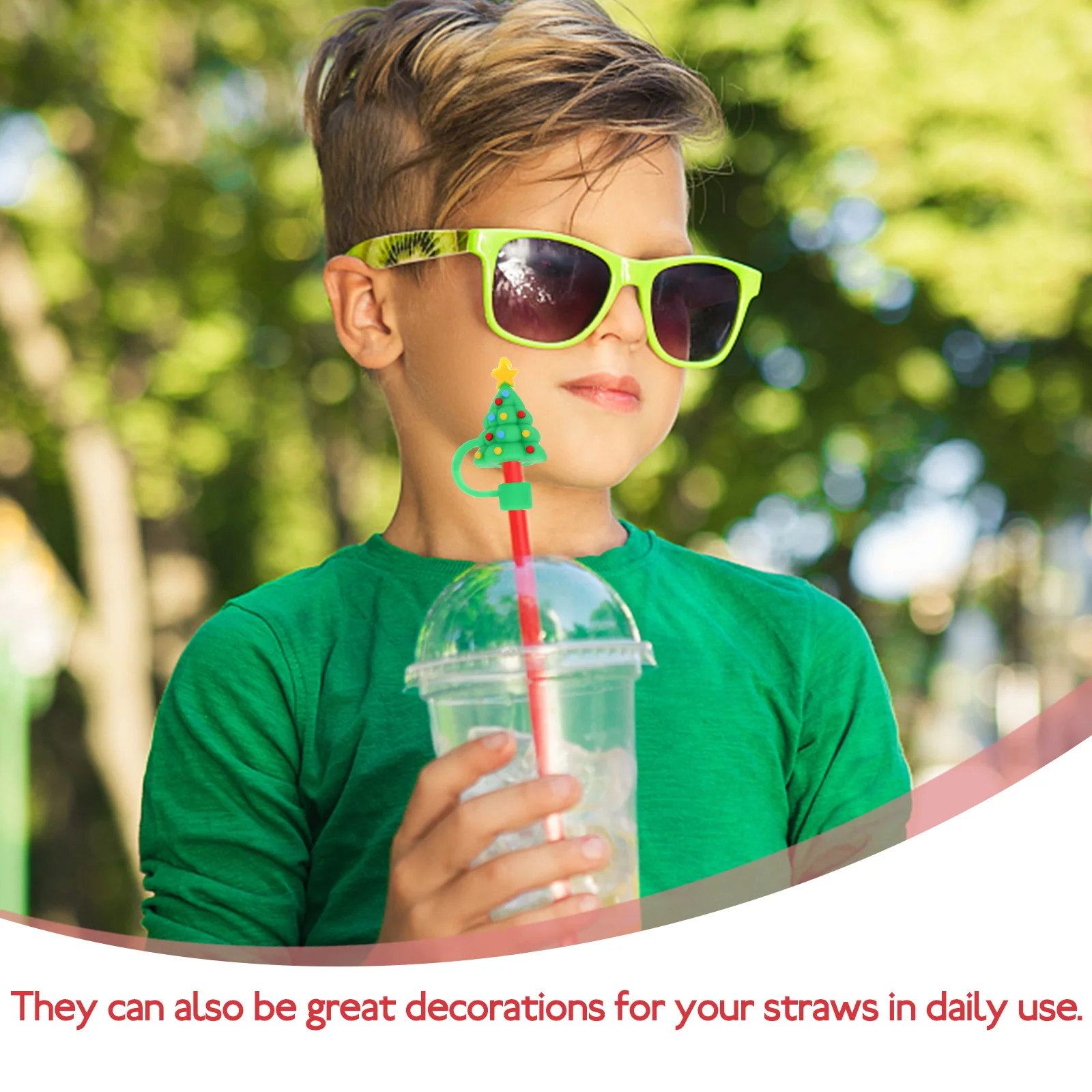 

4Pcs Christmas Straw Covers Cute Cartoon Caps Reusable Drinking Straws Protector Decorative Lids for Parties Straw Cover