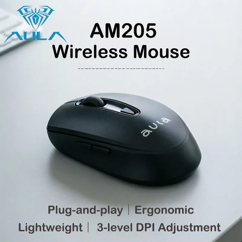 AULA AM205 2.4G Wireless Optical Mouse 1600 Adjustable DPI Ergonomic Portable Mice For PC/Laptop/Office/Work