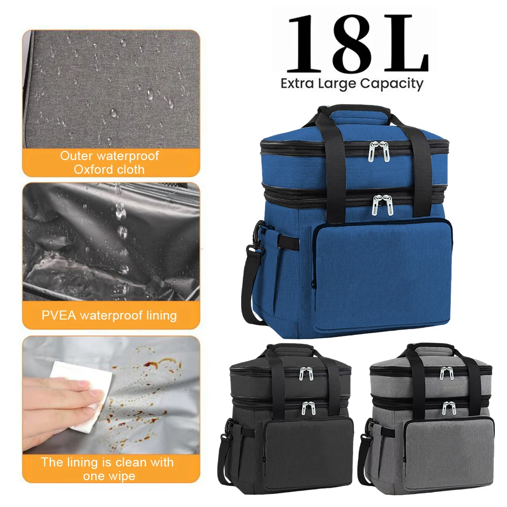 

Double Layers Lunch Box Bag Large Capacity Hand-Held Cooler Box Waterproof Thickened Bento Bag Travel Picnic Camping Bag