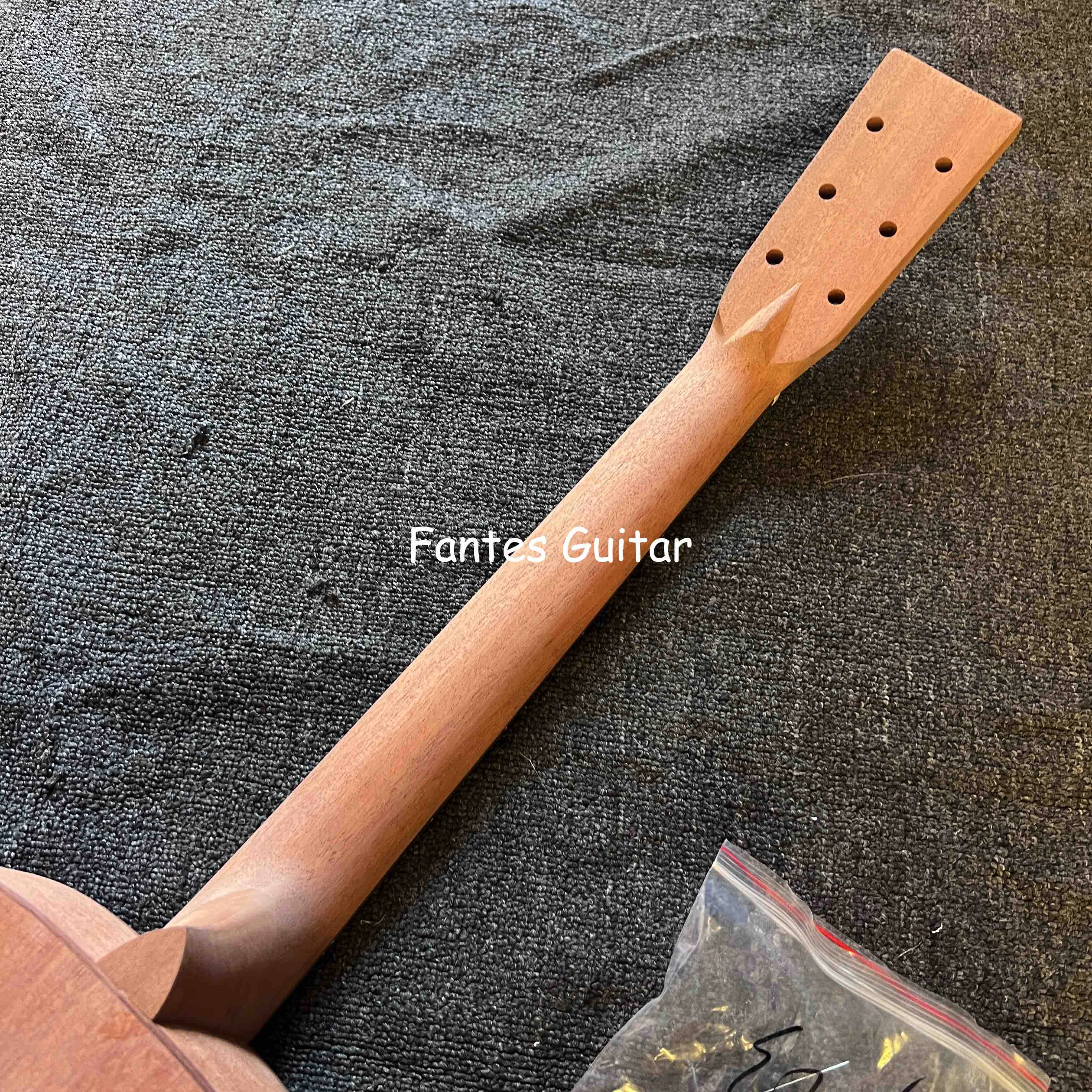 Custom O Body Acoustic Guitar DIY KITS, Solid Mahogany Back Side - view 6