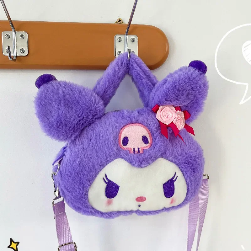 Kawaii Sanrio Kuromi Plush Bag Women Crossbody Shoulder Bag Cartoon Kuromi Handbag Makeup Storage Bag Gifts