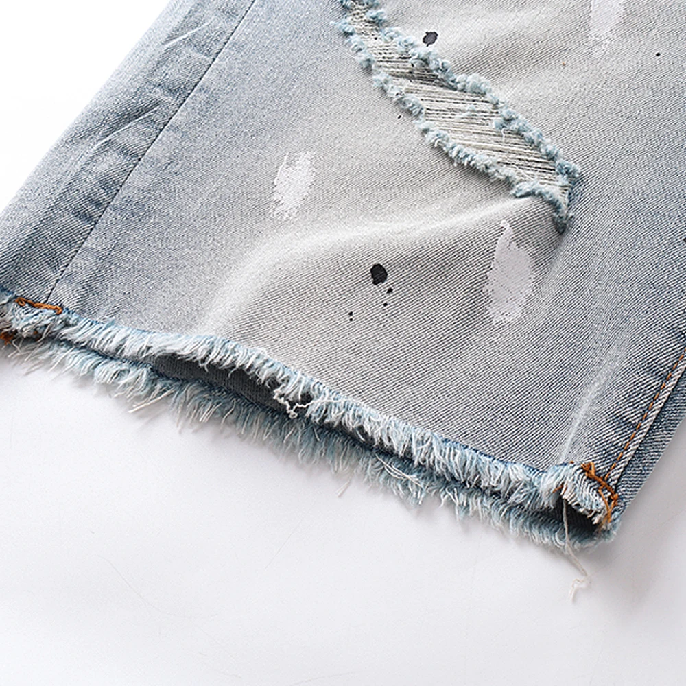 กางเกงยีนส์ขาสั้นสไตล์ฮิปฮอปสตรีทแวร์ผู้ชาย Y2k สตรีทแวร์ลำลองพิมพ์ลายคลาสสิคเรโทรวินเทจเดนิมขาดๆ