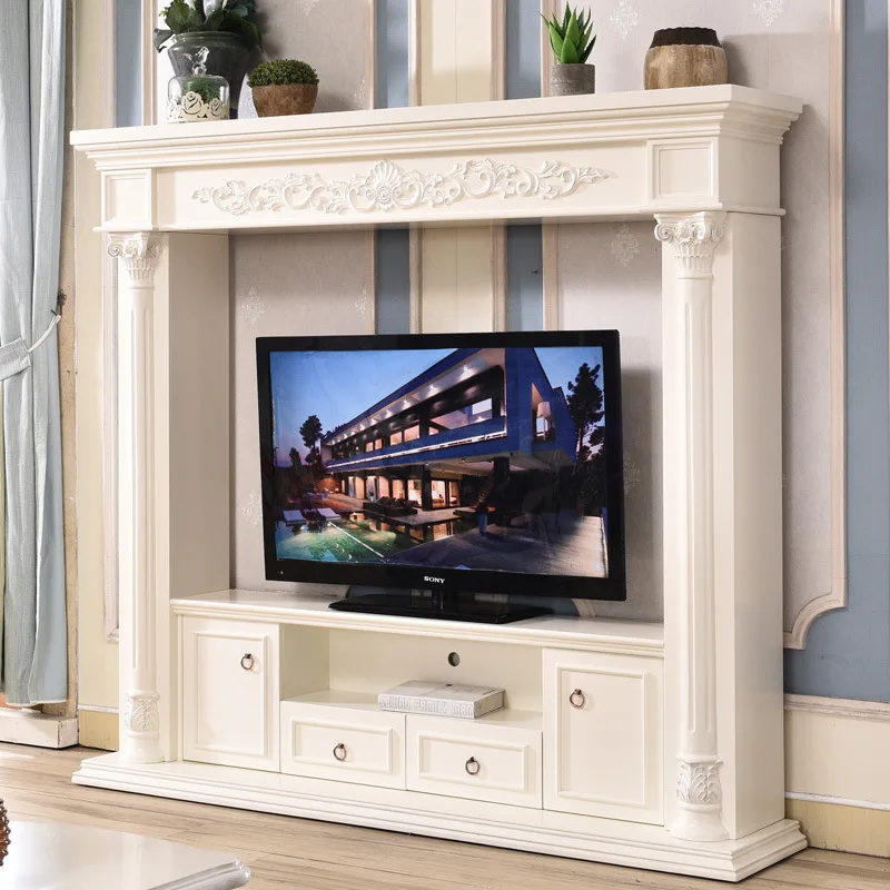 

simple American fireplace light luxury TV cabinet background wall European solid wood French mantel fireplace core