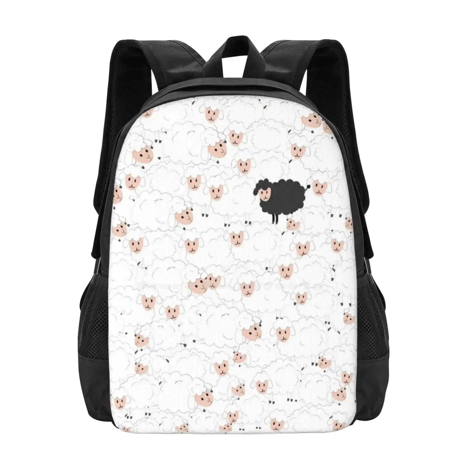 Black Sheep Among White Sheep Funny Hand Drawn Pattern Hd High Quality Teen College Student Backpack Pattern Design Bags Blackk