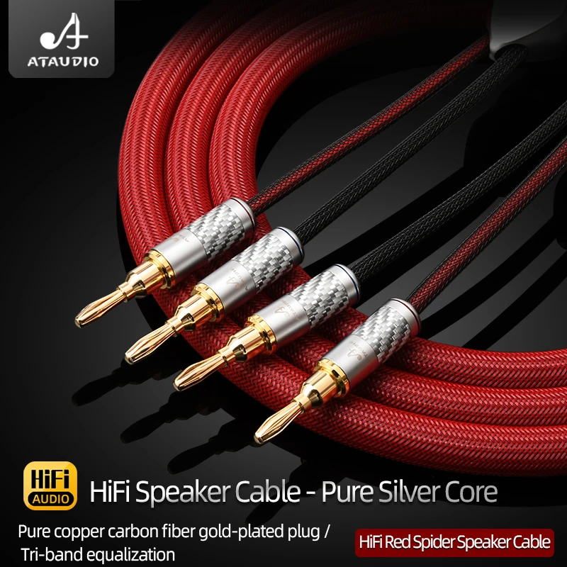 HiFi Speaker Cable 6N Pure Silver Wire Gold Plated Banana Spade Plug Convertible for Hi-fi Systems Speaker Connection Cable