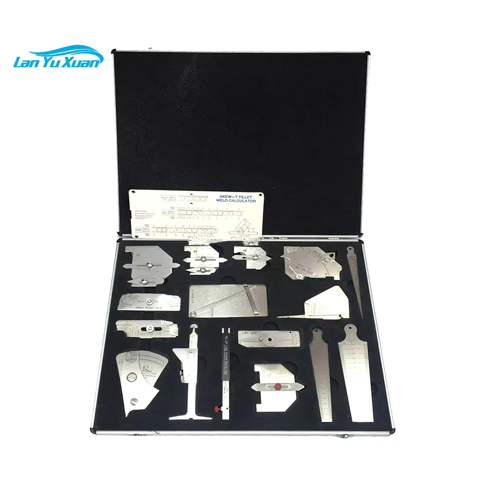 16pcs Welding Gauge Tool Kit With Brief Case Type Taper Gage HI-LO Test Ulnar Pipe Pit Ruler MG-8 Cam Welder Inspection