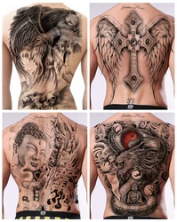Black Dragon Snake Full Back Temporary Tattoo Stickers Men Waterproof Buddha Statue Tatuagem Masculina Cool Faux Tatouage Tattos