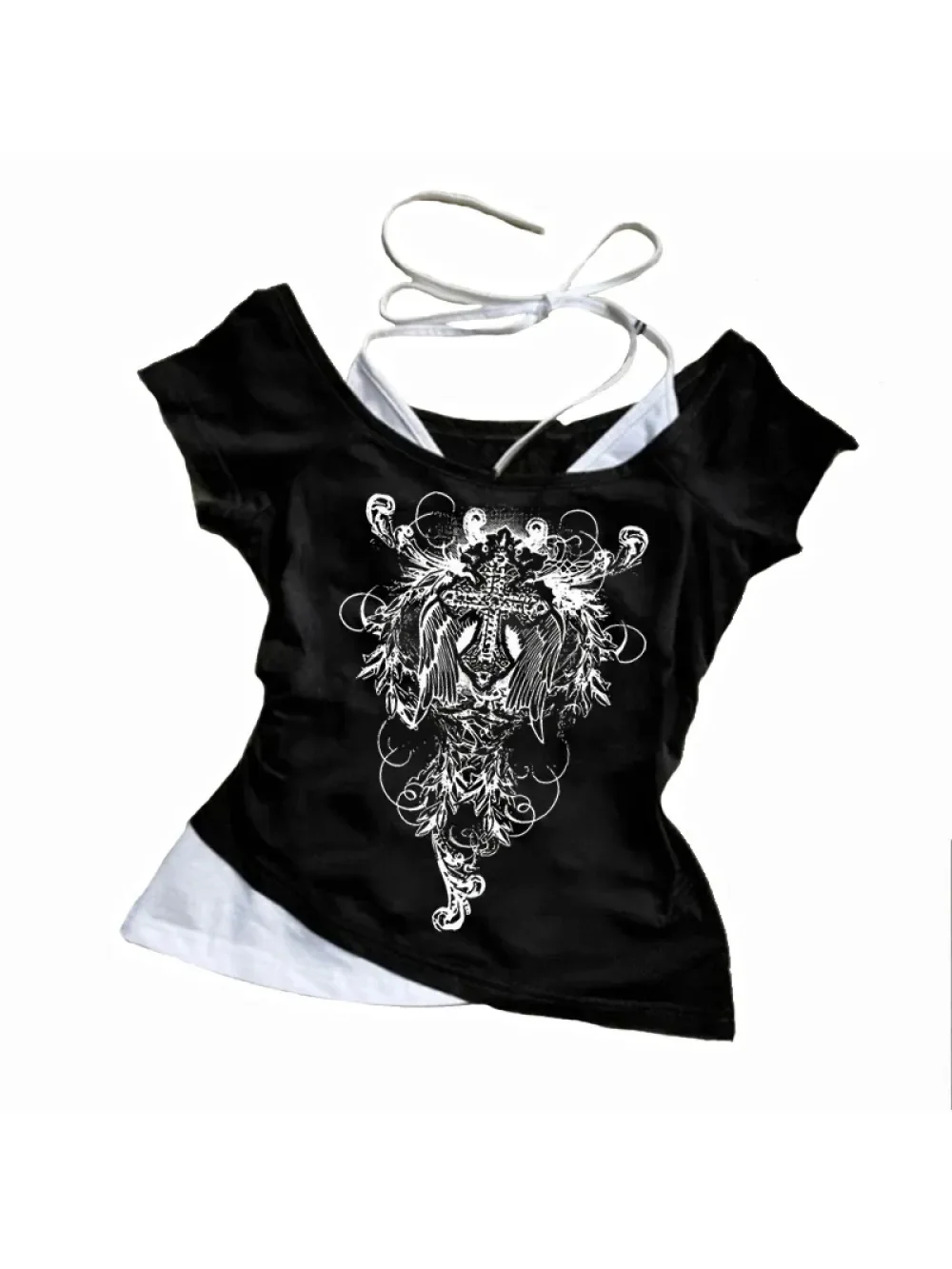 2026 New Summer Y2K Brother Strap Fake Two piece Top Punk Street Trend Fashion ins Personality Versatile Spicy Girl Subculture