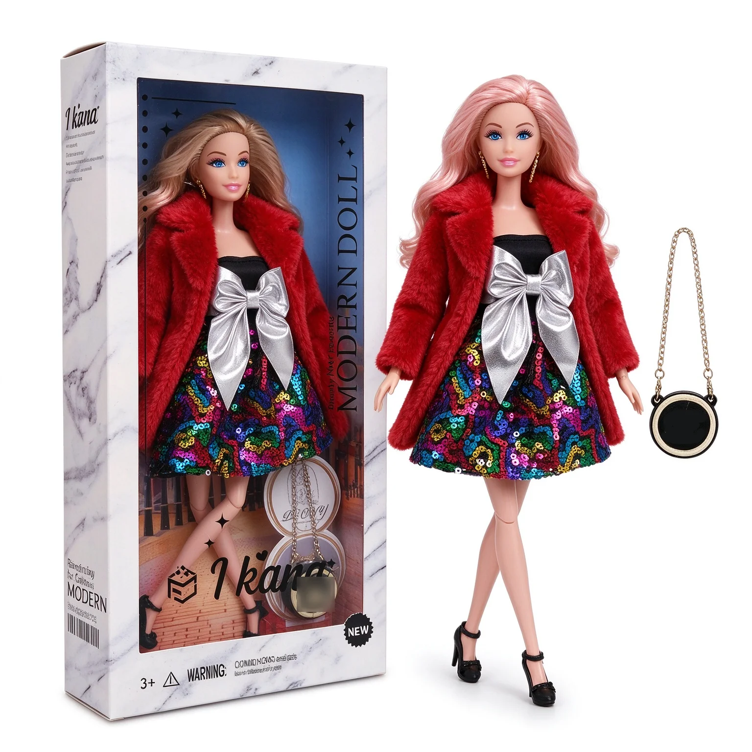 1/6 Babi Supermodel Doll Joints Movable 30cm Female Model Fashion Fur Coat+Sequin Jumpsuit+Earring Set DIY Dress-up Toy Gifts
