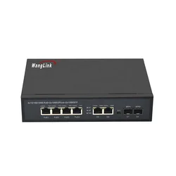 Wanglink-interruptor Gigabit Ethernet para cámara IP, conmutador de 48V AI + 6KV, 10/100/1000M, 4 PoE + 2 puertos de enlace ascendente + 2 SFP Ethernet PoE