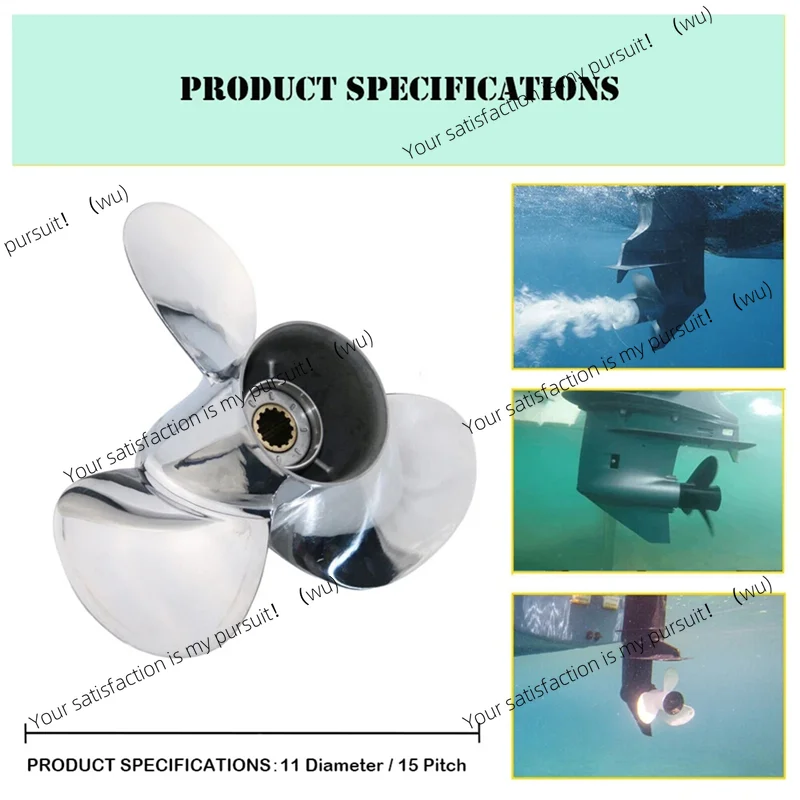 Stainless Steel 3 Blade Propeller 11x15 Pitch for 25-60HP Outboard Engine 13 Spline Tooth Replacement Part 663-45943-01-EL