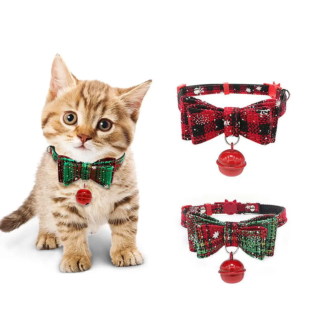 Dog Christmas Collar With Bells Cute Bow Tie Adjustable 27-40cm Neck Circumference Pet Collar Neck Accessories