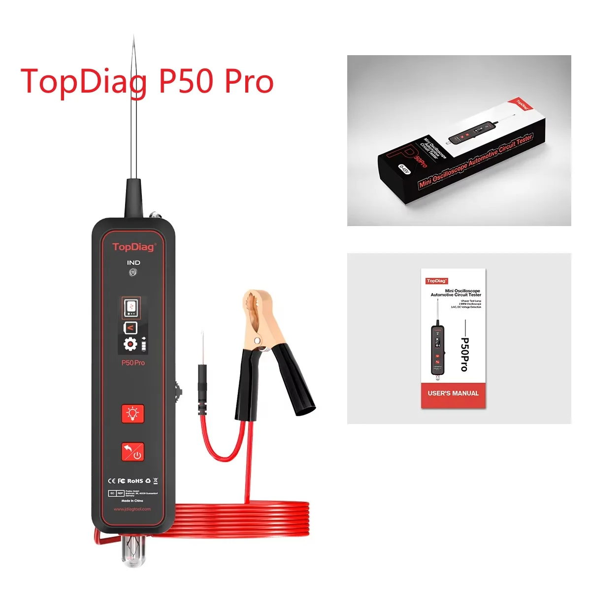 

Topdiag P50 Pro Multifunctional Mini Oscilloscope Automotive Circuit Tester 0~45V Circuit system testing Car Diagnostic Tool