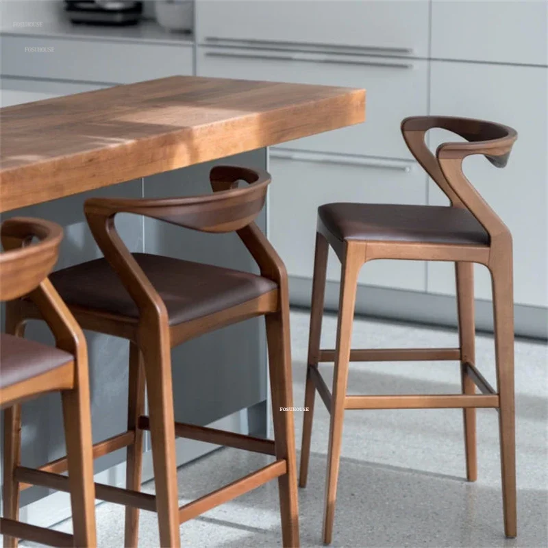 Chinese Retro Bar Chairs Designer Modern Furniture Creative Back High Bar Stools Home Solid Wood Bar Chair Kitchen High Stools R