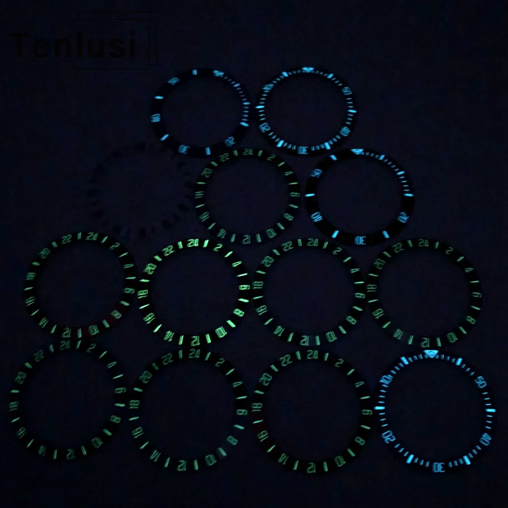 Tenlusi 38mm Watch Bezel Ceramic/Aluminum Blue Green Luminous Bezel SUB GMT Watch Replacement Parts Bezel Insert