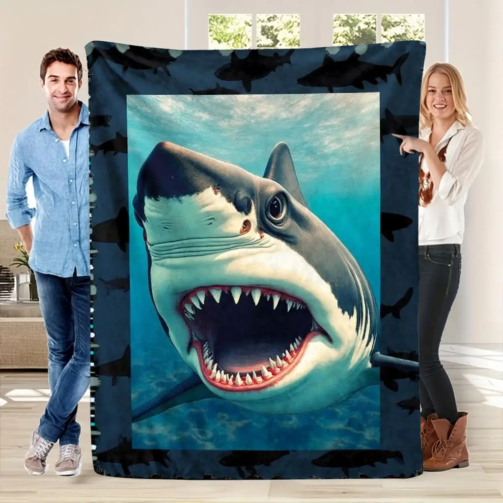 Deep-sea Shark Theme Flannel printed blanket suitable for all seasons suitable for living room office sofa and travel 180x250CM