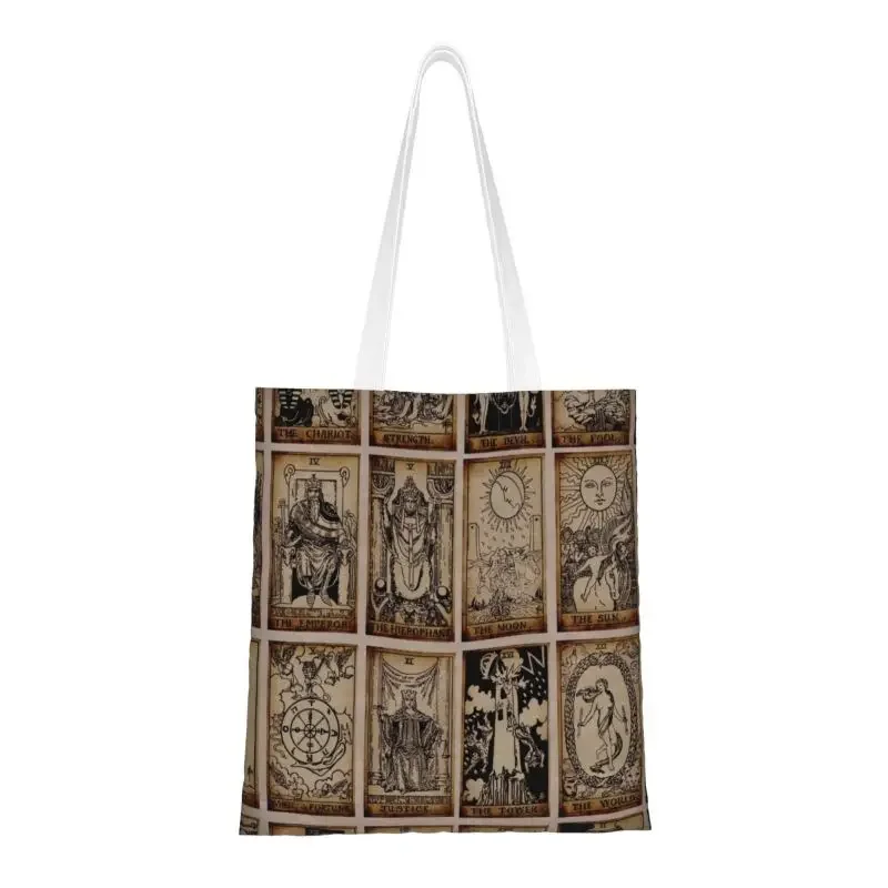 

Fashion Witch Tarot Shopping Tote Bags Reusable Halloween Occult Curiology Canvas Groceries Shoulder Shopper Bag