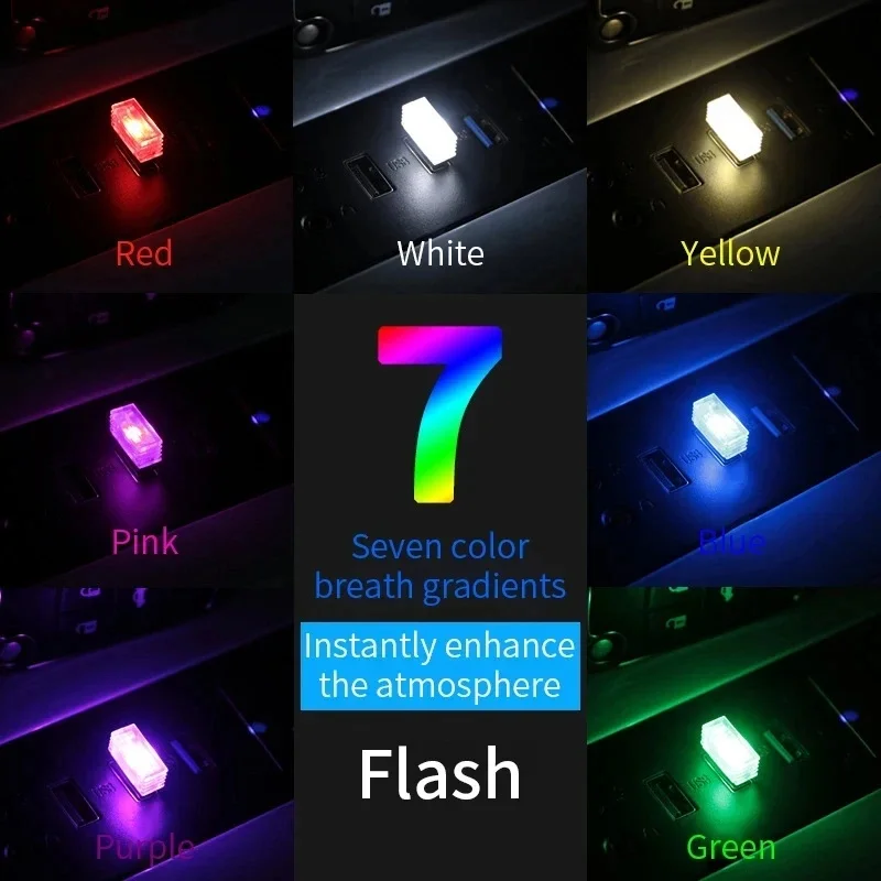 1/4pc Mini USB LED Car Light Auto Interior Atmosphere Light Emergency Lighting Light Auto Colorful Decorative Lamp Car Accessory