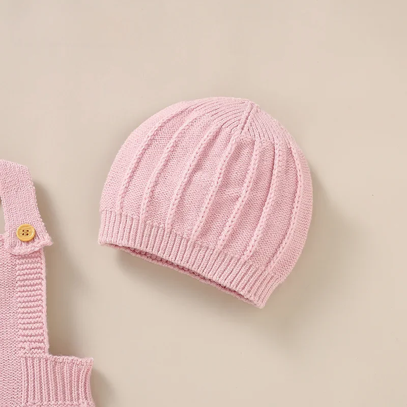 Tute per neonati cappelli coperte di sicurezza completi 3 pezzi set indossare neonate pagliaccetti vestiti 0-18m rosa senza maniche a maglia